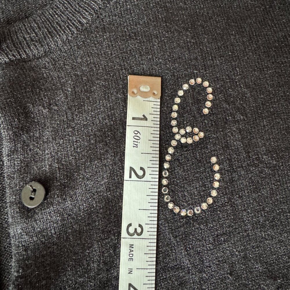 Black Silk Cashmere Cardigan E Rhinestone Monogram SP/XS - Picture 14 of 16
